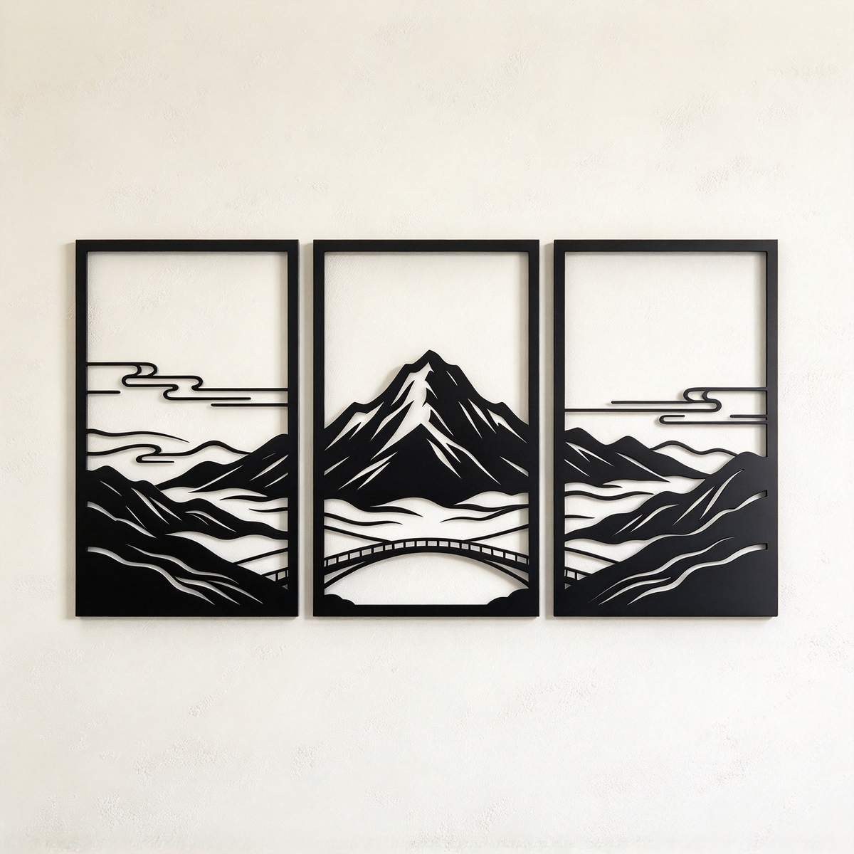3-Piece Metal Wall Art-Mountain & Bridge